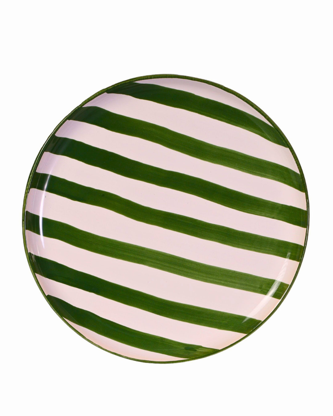Prato Raso Redondo Liso Listras Verdes 2cm x 26 cm
