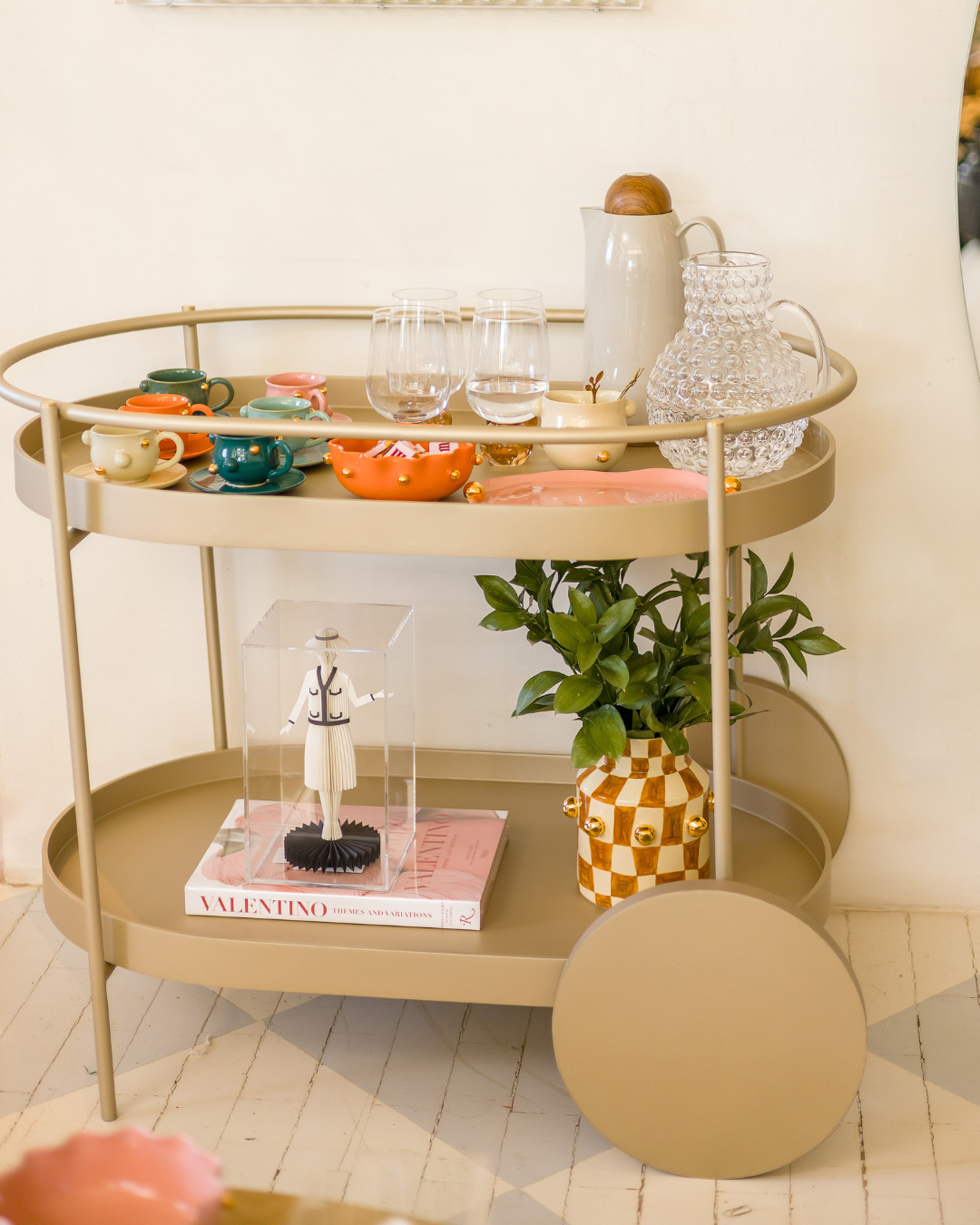Carrinho Bar Duna Champanhe e Fendi - 75x78x62