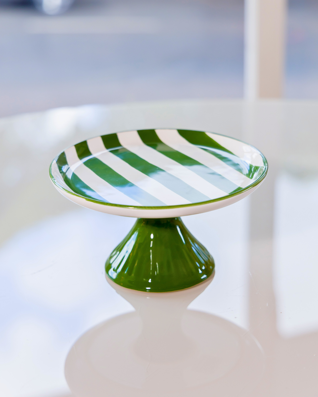 Boleira C/ Pé Listras Verde Escuro 10,5cm x 20cm