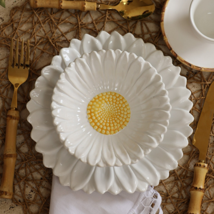 Bowl Decorativo de Margarida - Branco e Amarelo